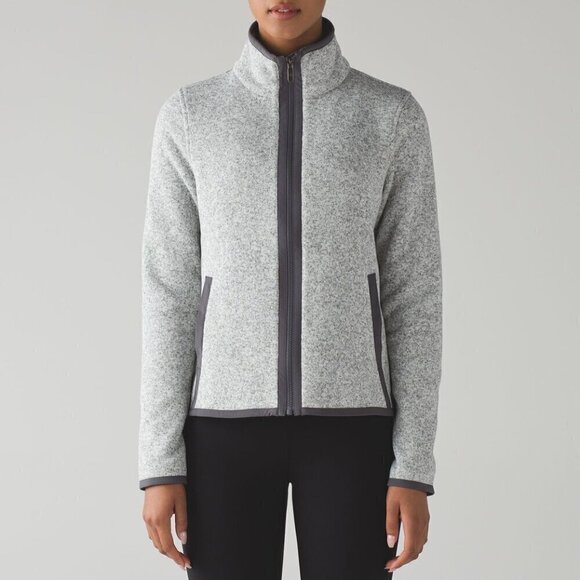 Lululemon Its Fleecing Cold Zip Up - 2 Heathered White / Dark Carbon - Picture 1 of 8